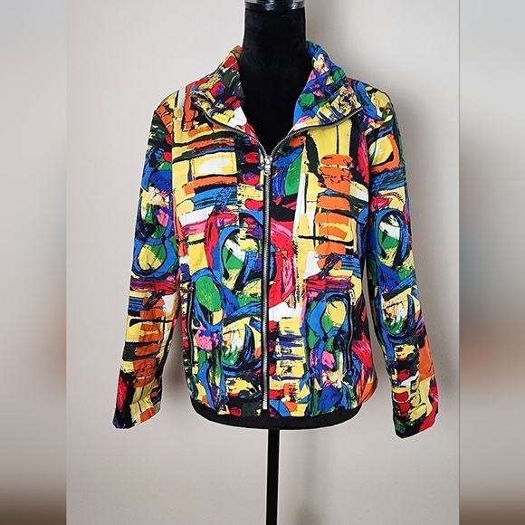 Vintage Erin London Sz PL Pop Artsy Full Zip Jacket Blazer Stretch Retro Boho - Picture 1 of 7